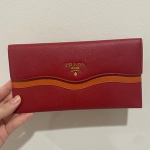 Prada Milano Red Orange Thin Wallet